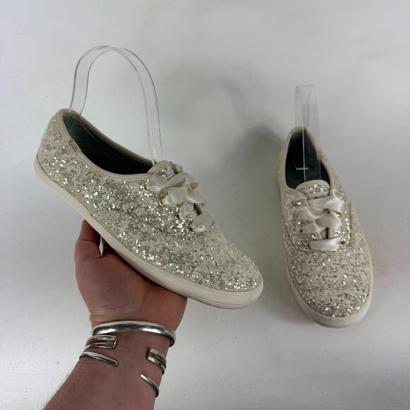 Keds Kate Spade New York Sneakers Womens 6.5 Off White Sparkly Glitter Low Top - Picture 1 of 10